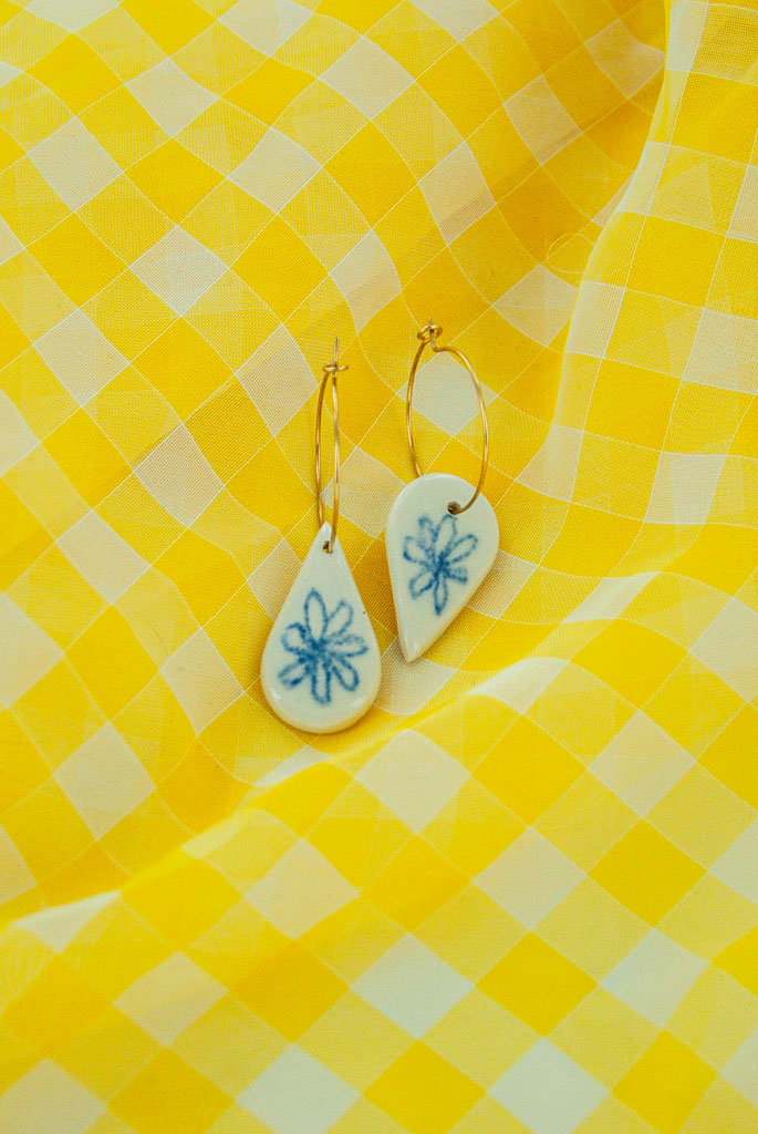 Boucles d'oreilles en porcelaine & bleu de cobalt