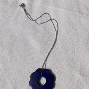 Collier en porcelaine fleur bleue (réversible)
